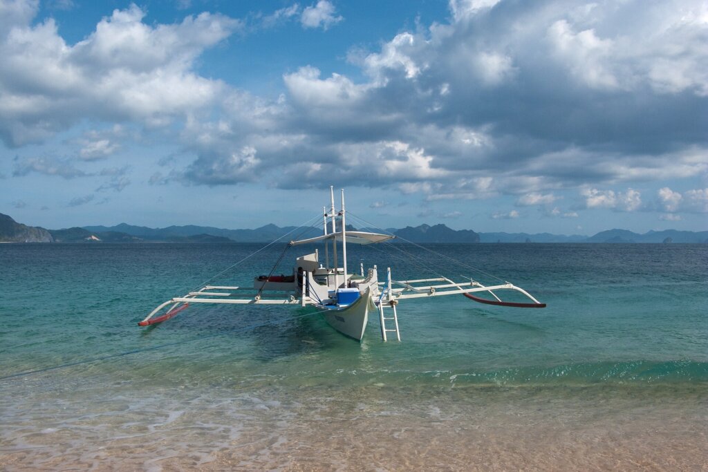 Traditional bangka outrigger boat in El Nido Bay, Palawan