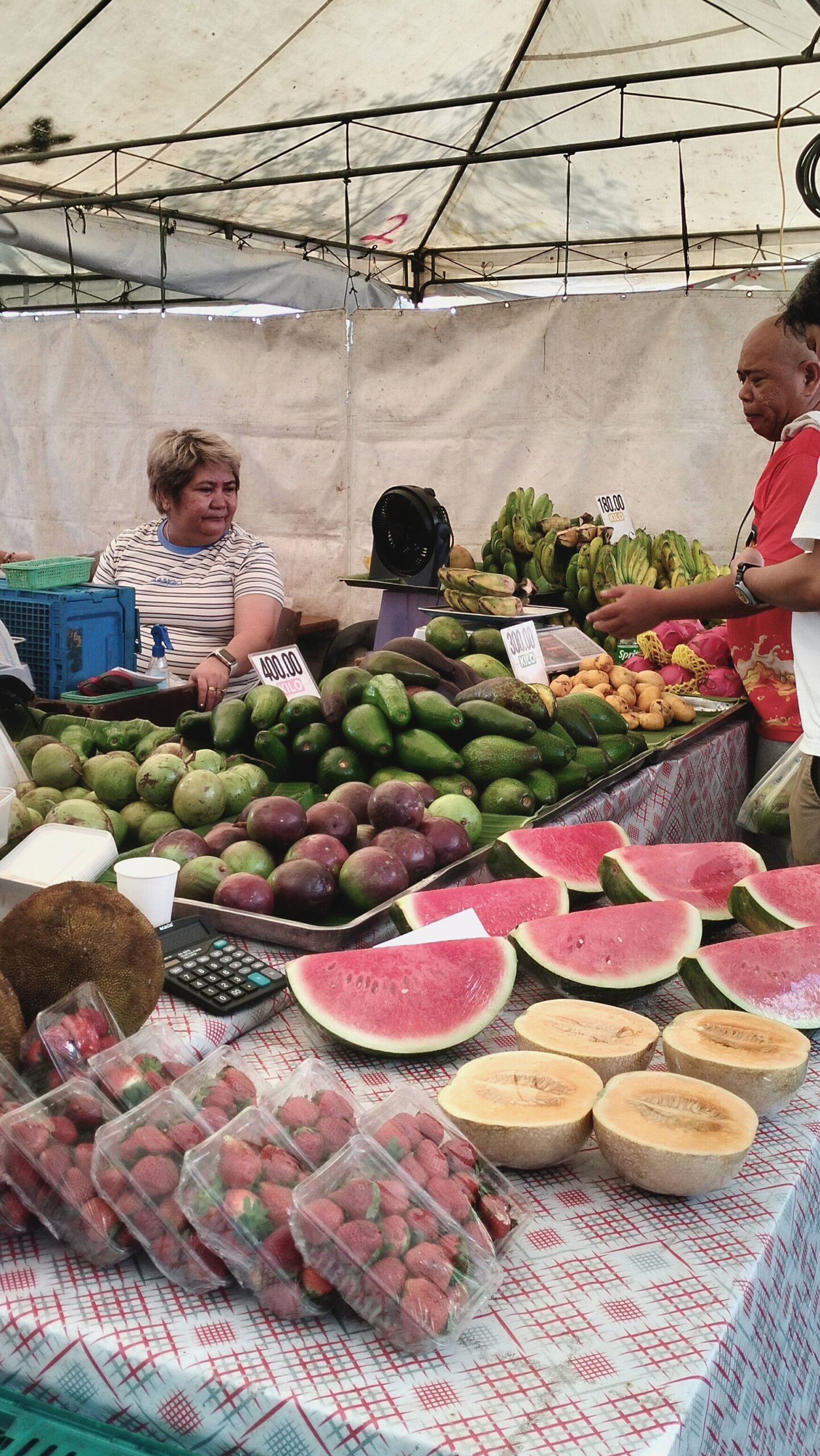 Tropical fruit stall at a Philippine market showing El Nido fruit season produce