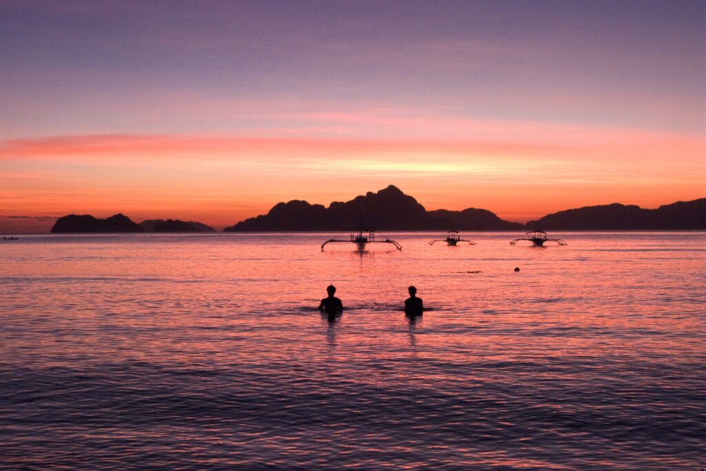 Tropical sunset over Bacuit Bay, El Nido, Palawan