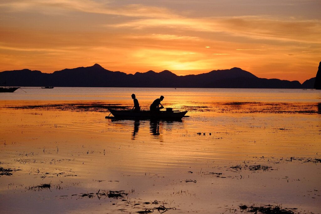Sunset over the beach at El Nido, Palawan