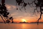 Sunset over the sea and islands in El Nido, Palawan